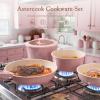 imageAstercook 21 Pcs Pots and Pans Set Non Stick Ceramic Cookware Set Detachable Handle RV Kitchen Cooking Set Removable Handles Oven Safe Induction Ready Stackable Nonstick Set Pink