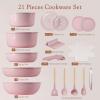 imageAstercook 21 Pcs Pots and Pans Set Non Stick Ceramic Cookware Set Detachable Handle RV Kitchen Cooking Set Removable Handles Oven Safe Induction Ready Stackable Nonstick Set Pink