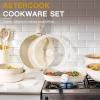 imageAstercook 23 Pcs Pots and Pans Set Non Stick Ceramic Cookware Set Detachable Handle RV Kitchen Cooking Set Removable Handles Oven Safe Induction Ready Stackable Nonstick Set Cream White