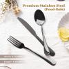 imageAstercook 24Piece Black Silverware Set with Steak Knives Flatware Set for 4 FoodGrade Stainless Steel Cutlery Set Mirror Polished Utensils Set Include Spoons and Forks for Home Kitchen RestaurantElegant Black Pro