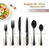 imageAstercook 24Piece Black Silverware Set with Steak Knives Flatware Set for 4 FoodGrade Stainless Steel Cutlery Set Mirror Polished Utensils Set Include Spoons and Forks for Home Kitchen RestaurantElegant Black Pro