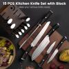 imageAstercook Kitchen Knife Set 15 Piece Knife Block Sets with German 14116 Steel Sharper and Rust Proof Full Tang Knives Set with Ergonomic Nylon Handle Dishwasher Safe Black