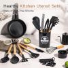 imageAstercook Kitchen Utensils set 39 PCS Silicone Cooking Utensils Set with Wooden Handle 446F Heat Resistant Food Grade Utensil Sets BPA Free Kitchen Gadgets Tools Set for Nonstick Cookware Black