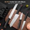 imageAstercook Knife Set 15 Pieces Kitchen knives Set with Builtin Sharpener High Carbon German Stainless Steel Chef Knife Block Sets Sharp ampamp Rust Resistant Dishwasher Safe BlackBlack