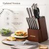 imageAstercook Knife Set Kitchen Knives Set with Block and Sharpener Full Tang 15 Pcs Premium Stainless Steel Knives Ultra Sharp Blade Dishwasher Safe Knife Set with Antislip Ergonomic Handle WalnutElegant Walnut ProFull Tang Ergonomic Handle