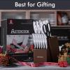 imageKnife Set 15 Pieces Kitchen Knife Set with Built in Sharpener Block German Stainless Steel Knife Block Set15 Pcs