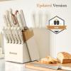 imageKnife SetAstercook Kitchen Knife Set with Block 14Piece Full Tang German Stainless Steel Knives with Sharpener Dishwasher Safe and AntiSlip Ergonomic Handle Elegant Cream White Utensils Set