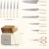 imageKnife SetAstercook Kitchen Knife Set with Block 14Piece Full Tang German Stainless Steel Knives with Sharpener Dishwasher Safe and AntiSlip Ergonomic Handle Elegant Cream White Utensils Set