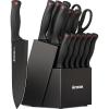 imageAstercook 15 Piece Knife Set with Sharpener Block  German Stainless Steel Dishwasher Safe Kitchen Knives with BuiltIn Sharpener Black