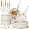 imageAstercook 21 Pcs Pots and Pans Set Non Stick Ceramic Cookware Set Detachable Handle RV Kitchen Cooking Set Removable Handles Oven Safe Induction Ready Stackable Nonstick Set Cream White