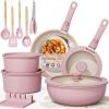 imageAstercook 21 Pcs Pots and Pans Set Non Stick Ceramic Cookware Set Detachable Handle RV Kitchen Cooking Set Removable Handles Oven Safe Induction Ready Stackable Nonstick Set Pink