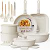imageAstercook 23 Pcs Pots and Pans Set Non Stick Ceramic Cookware Set Detachable Handle RV Kitchen Cooking Set Removable Handles Oven Safe Induction Ready Stackable Nonstick Set Cream White