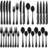 imageAstercook 24Piece Black Silverware Set with Steak Knives Flatware Set for 4 FoodGrade Stainless Steel Cutlery Set Mirror Polished Utensils Set Include Spoons and Forks for Home Kitchen RestaurantElegant Black Pro