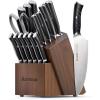 imageAstercook Kitchen Knife Set 15 Piece Knife Block Sets with German 14116 Steel Sharper and Rust Proof Full Tang Knives Set with Ergonomic Nylon Handle Dishwasher Safe Black