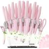 imageAstercook Kitchen Knife Set with Block and Sharpener 22 Piece German High Carbon Stainless Steel Knives Sharp Blade Dishwasher Safe Knife Set with Antislip Ergonomic Handle Crystal PinkCrystal Pink 22 pcs