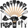 imageAstercook Kitchen Utensils set 39 PCS Silicone Cooking Utensils Set with Wooden Handle 446F Heat Resistant Food Grade Utensil Sets BPA Free Kitchen Gadgets Tools Set for Nonstick Cookware Black