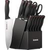 imageAstercook Knife Set 15 Pieces Kitchen knives Set with Builtin Sharpener High Carbon German Stainless Steel Chef Knife Block Sets Sharp ampamp Rust Resistant Dishwasher Safe BlackBlack