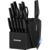 imageAstercook Knife Set Kitchen Knife Set with Builtin Sharpener Block Dishwasher Safe 15 Pieces German Stainless Steel Knife Block Set Black