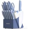 imageAstercook Knife Set Kitchen Knives Set with Block and Sharpener Ceramic Coating 15 Pcs German Stainless Steel Knives Sharp Blade Dishwasher Safe Knife Block Set with Ergonomic Handle Crystal PinkDelicate Blue