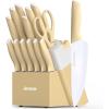 imageAstercook Knife Set Kitchen Knives Set with Block and Sharpener Ceramic Coating 15 Pcs German Stainless Steel Knives Sharp Blade Dishwasher Safe Knife Block Set with Ergonomic Handle Crystal PinkMorandi Yellow