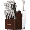 imageAstercook Knife Set Kitchen Knives Set with Block and Sharpener Full Tang 15 Pcs Premium Stainless Steel Knives Ultra Sharp Blade Dishwasher Safe Knife Set with Antislip Ergonomic Handle WalnutElegant Walnut ProFull Tang Ergonomic Handle
