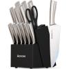 imageAstercook Knife Set Kitchen Knives Set with Block and Sharpener Full Tang 15 Pcs Premium Stainless Steel Knives Ultra Sharp Blade Dishwasher Safe Knife Set with Antislip Ergonomic Handle WalnutModern Black ProUltra Sharp
