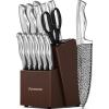 imageKnife Set 15 Pieces Kitchen Knife Set with Built in Sharpener Block German Stainless Steel Knife Block Set15 Pcs