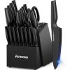 imageKnife Set Astercook 21 Pieces Knife Sets for Kitchen with Block Dishwasher Safe Kitchen Knife Set with Builtin Sharpener German Stainless Steel Black Knife Block Set