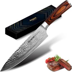 imageAstercook Chef Knife 8 Inch Professional Kitchen Chef Knife German High Carbon Stainless Steel Ultra Sharp Knife Chefs Knives with Ergonomic Handle and Gift BoxWood Handle1