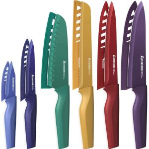 imageAstercook Knife Set 12 Pcs ColorCoded Kitchen Knives Set 6 Color AntiRust Coating Stainless Steel Chef Knife Sets with 6 Blade Guards Dishwasher Safe12PCSMULTICOLOR