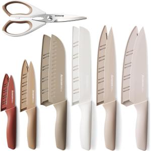 imageAstercook Knife Set 13 Pieces Kitchen Knives Set with Healthy AntiRust Coating Dishwasher Safe Stainless Steel Chef Knife Sets with 6 Blade Guards Perfect Holiday Gifts for Kitchen