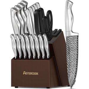 imageKnife Set 15 Pieces Kitchen Knife Set with Built in Sharpener Block German Stainless Steel Knife Block Set21 Pcs
