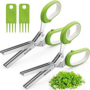 imageAstercook Heavy Duty Kitchen Shears with Serrated Blade Ergonomic Handle  For Poultry Herbs Vegetables2 Pcs Herb Scissors