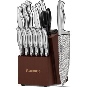imageAstercook Knife Set 15Piece Kitchen Knife Set with Block Builtin Knife Sharpener German Stainless Steel Knife Block Set Dishwasher Safe