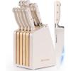 imageAstercook Knife Set Kitchen Knife Set with Block and Sharpener 12 Pcs UltraSharp High Carbon Stainless Steel Knife Block Set with NonSlip Full Tang Ergonomic Handle Cream White Cutlery Set